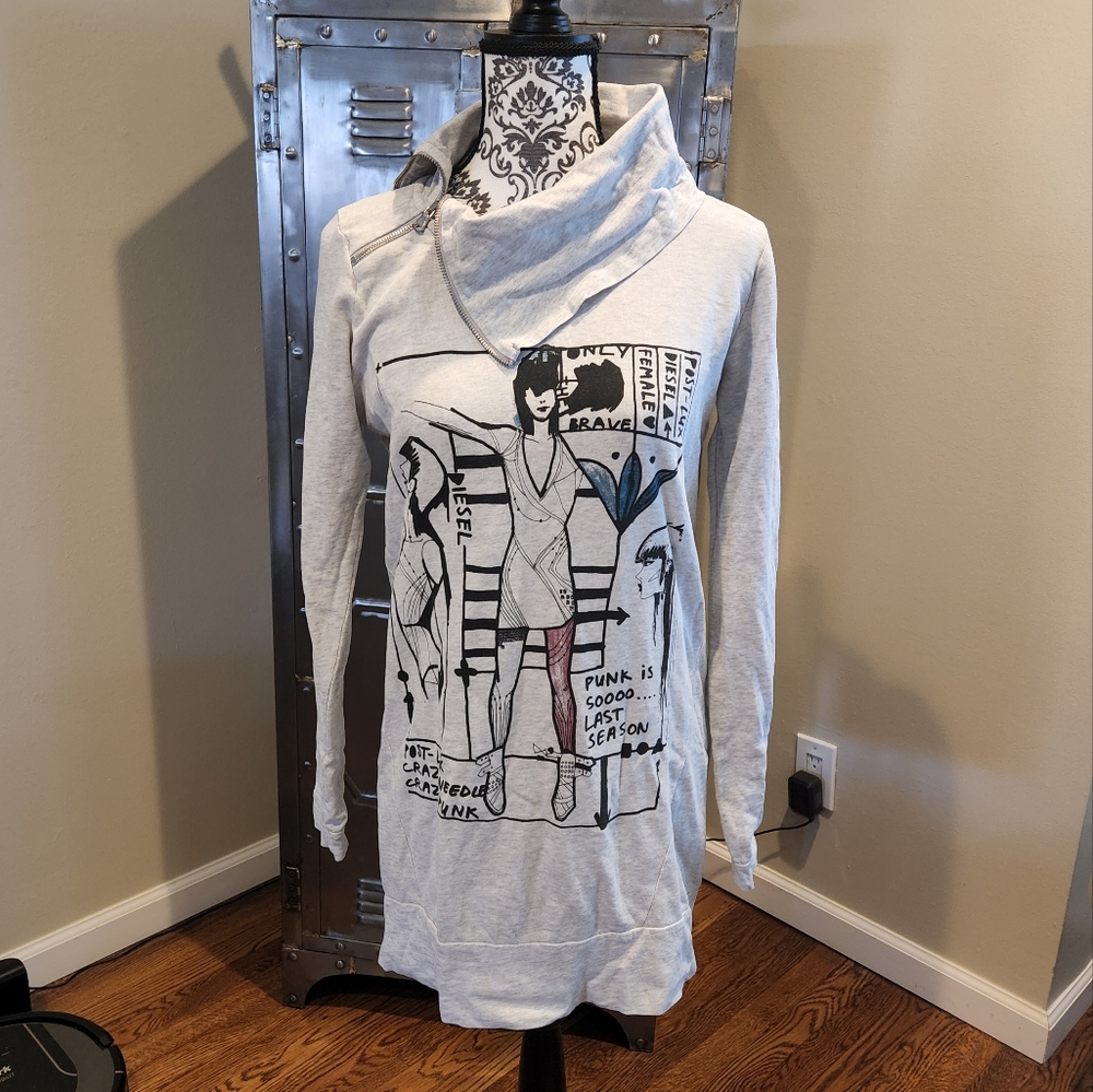 Diesel Japan Post Punk Mock Neck Sweatshirt Tunic Dress